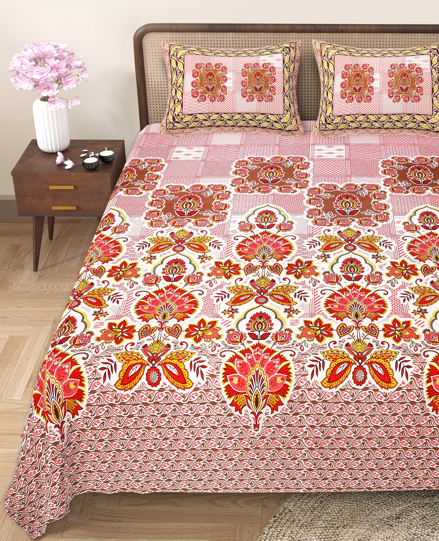 108/108 Rajwadi Viscose Mix Jumbo Size Double Bedsheet with 2 Pillow Covers, Rich Look & Vibrant Design - HLB61