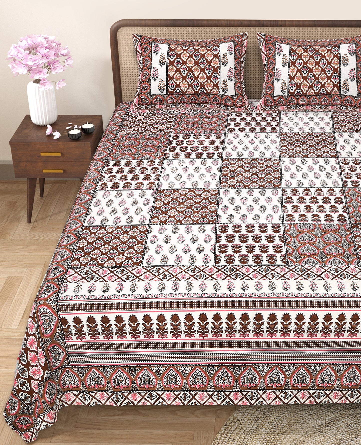 108/108 Rajwadi Viscose Mix Jumbo Size Double Bedsheet with 2 Pillow Covers, Rich Look & Vibrant Design - HLB61