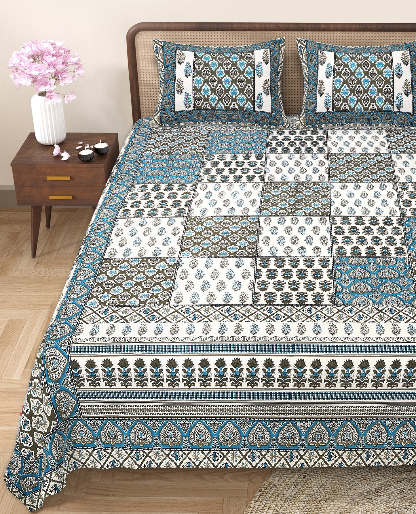 108/108 Rajwadi Viscose Mix Jumbo Size Double Bedsheet with 2 Pillow Covers, Rich Look & Vibrant Design - HLB61