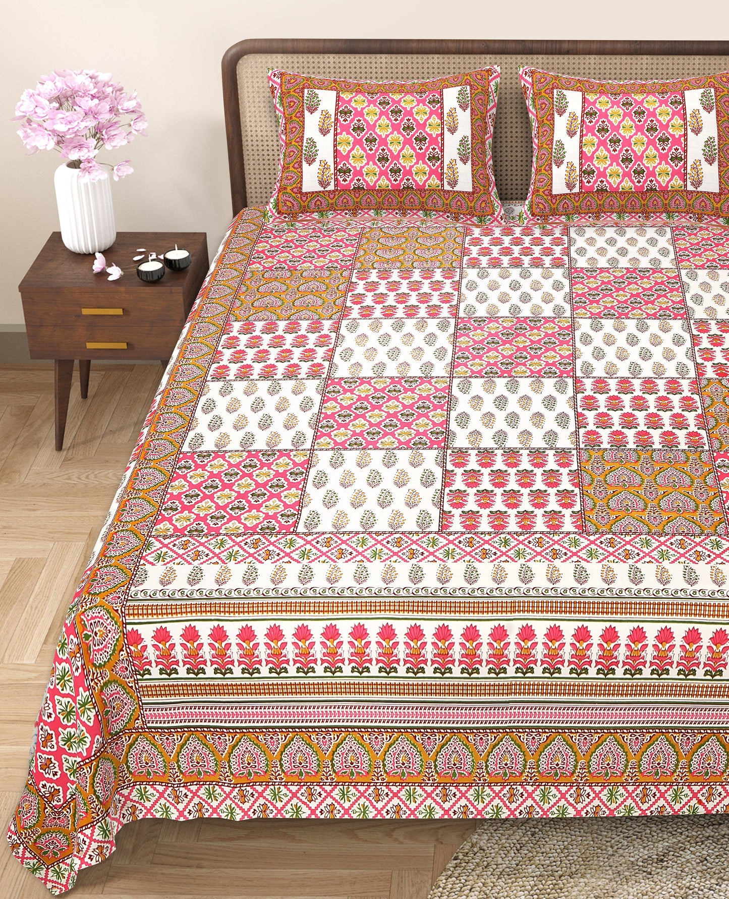 108/108 Rajwadi Viscose Mix Jumbo Size Double Bedsheet with 2 Pillow Covers, Rich Look & Vibrant Design - HLB61