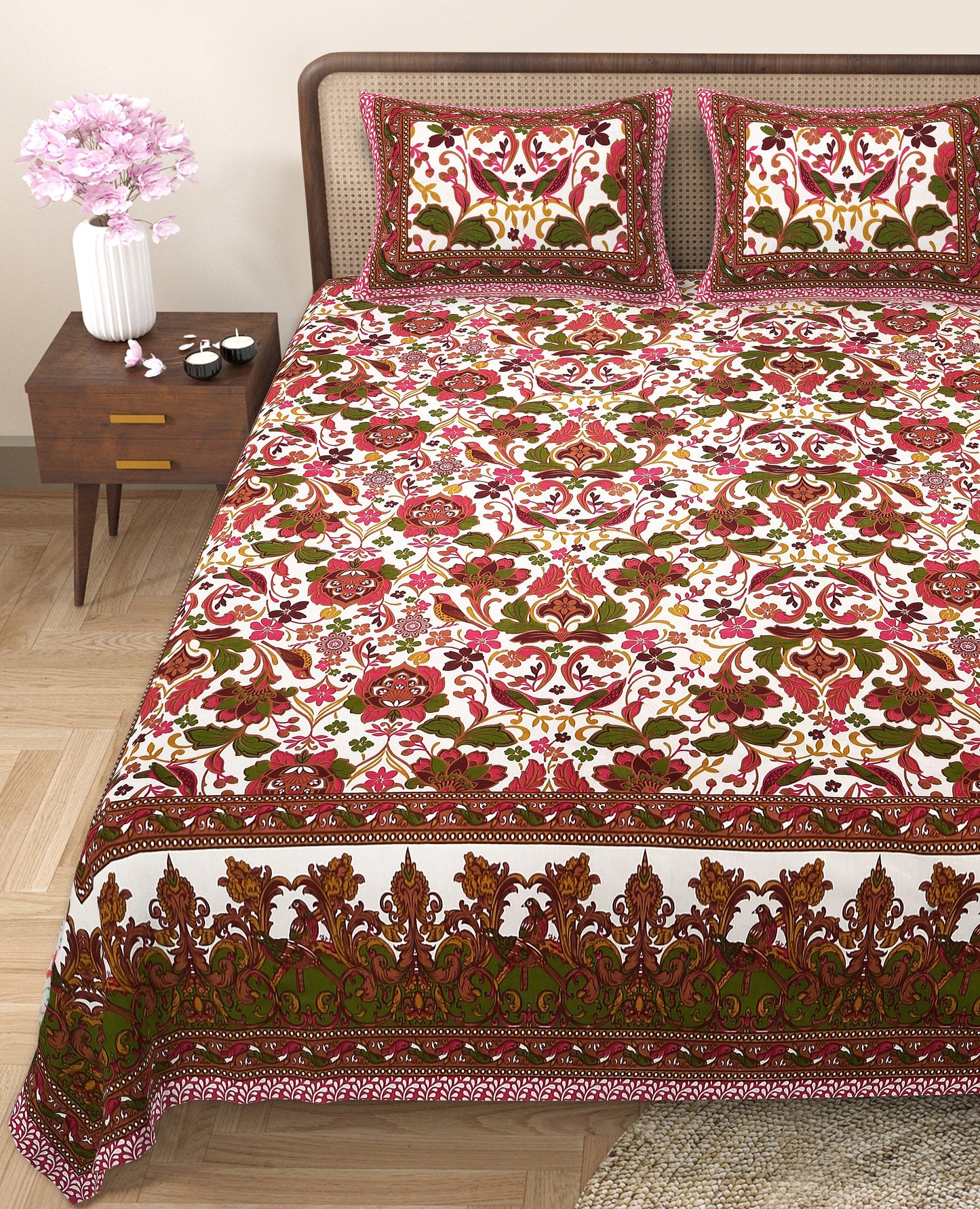 108/108 Rajwadi Viscose Mix Jumbo Size Double Bedsheet with 2 Pillow Covers, Rich Look & Vibrant Design - HLB61