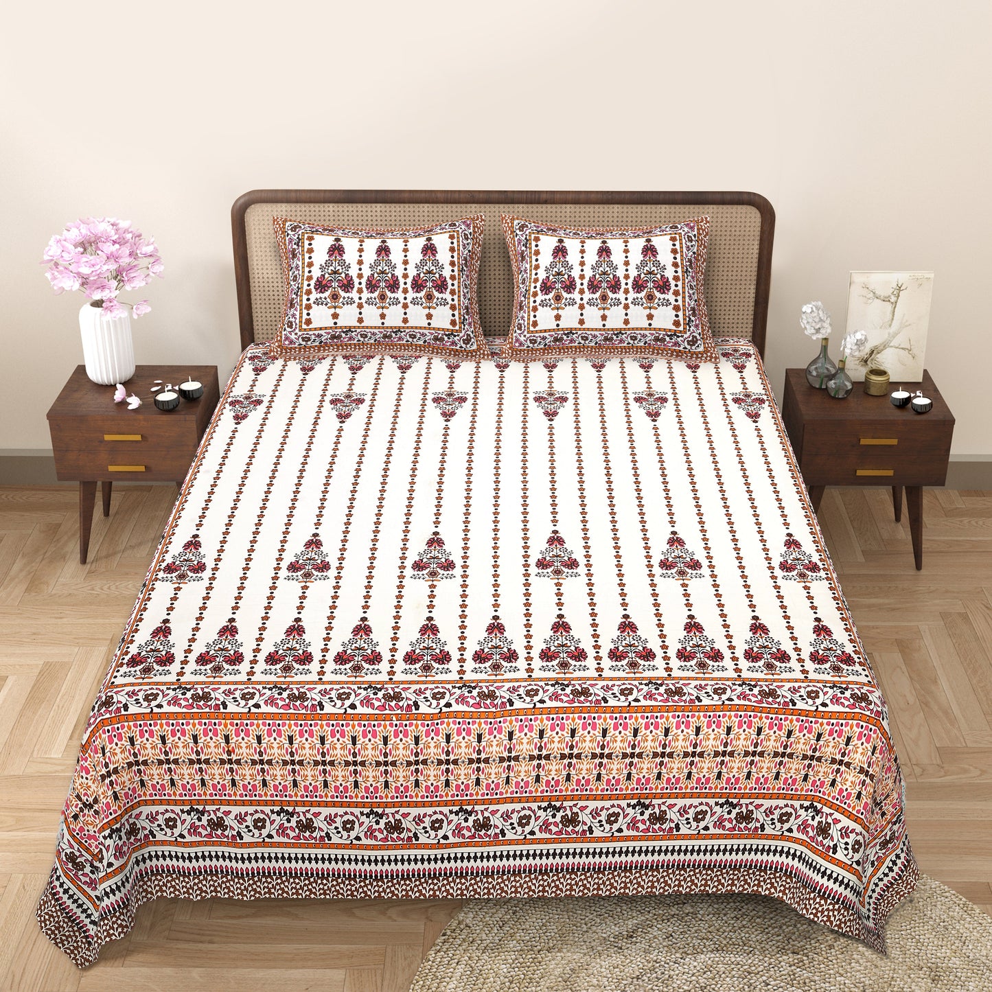 108/108 Rajwadi Viscose Mix Jumbo Size Double Bedsheet with 2 Pillow Covers, Rich Look & Vibrant Design - HLB61