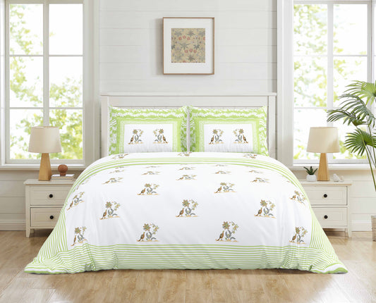 108/108 Real Handblock 100% Cotton Jumbo Size Double Bedsheet with 2 Pillow Covers, Authentic Craft & Soft Fabric - HLB74