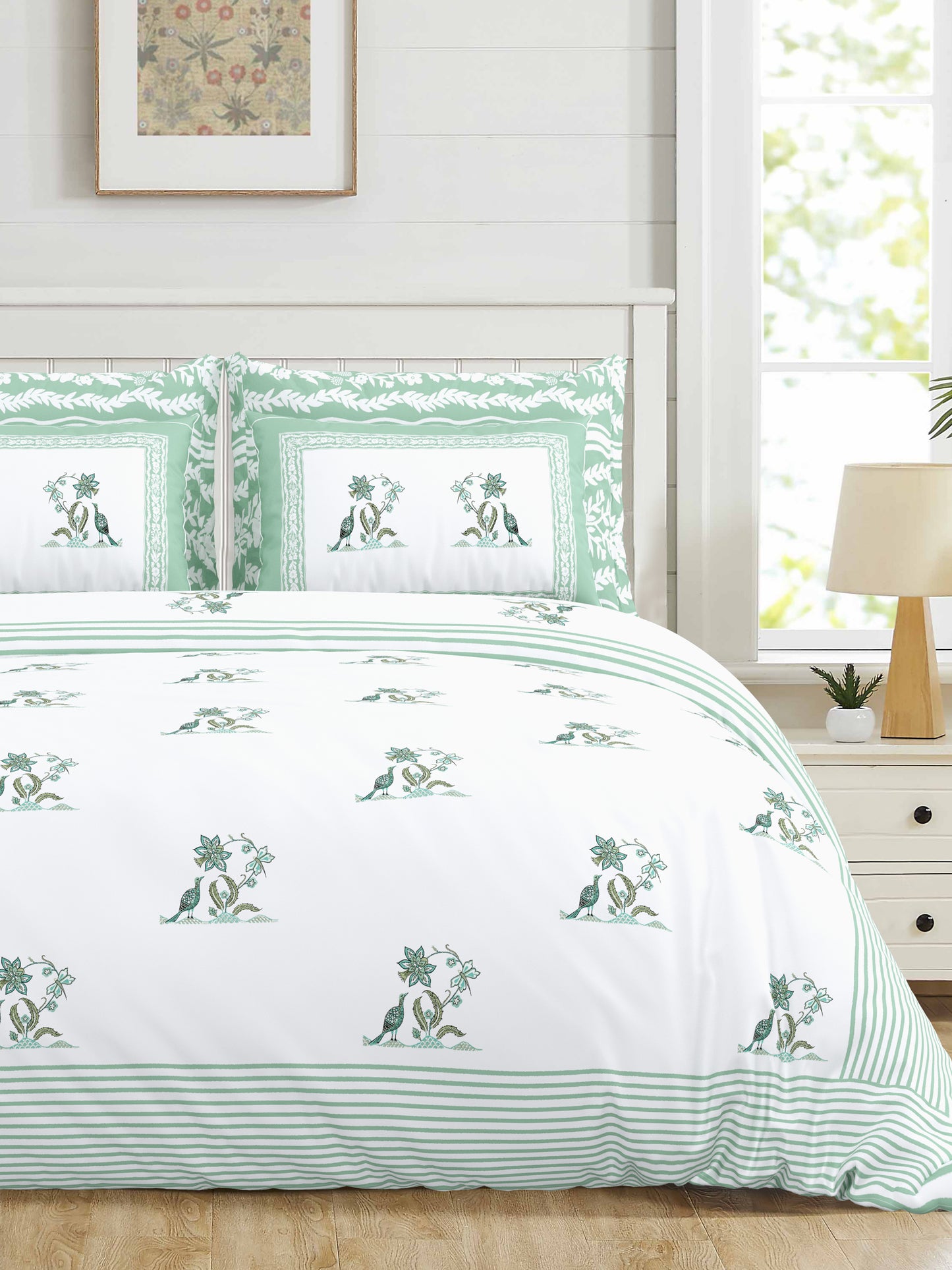 108/108 Real Handblock 100% Cotton Jumbo Size Double Bedsheet with 2 Pillow Covers, Authentic Craft & Soft Fabric - HLB74