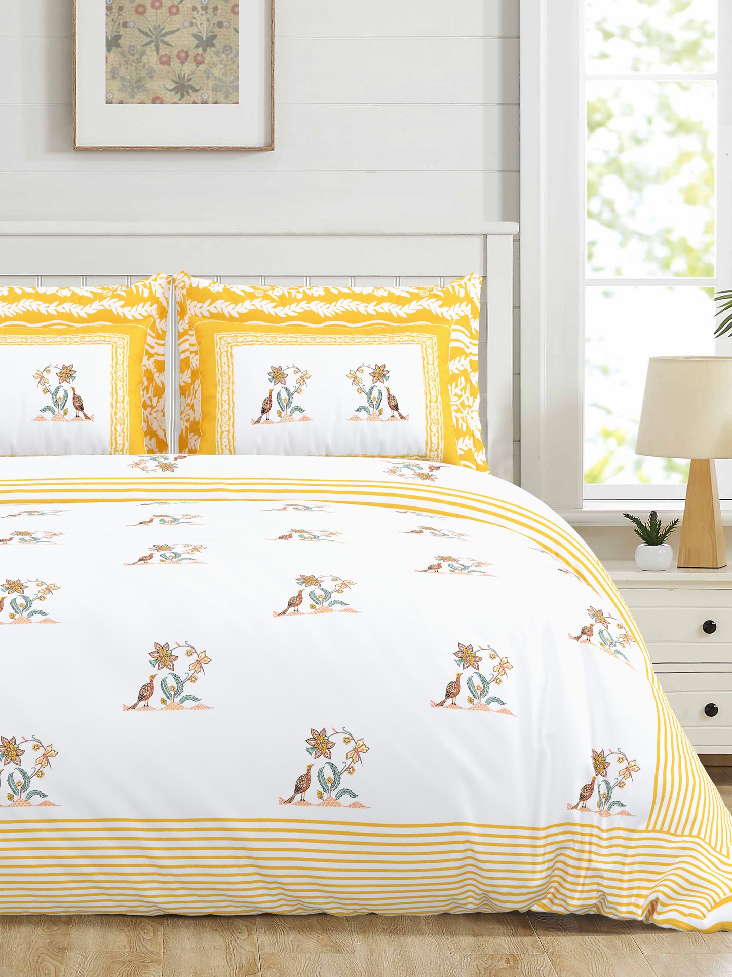 108/108 Real Handblock 100% Cotton Jumbo Size Double Bedsheet with 2 Pillow Covers, Authentic Craft & Soft Fabric - HLB74