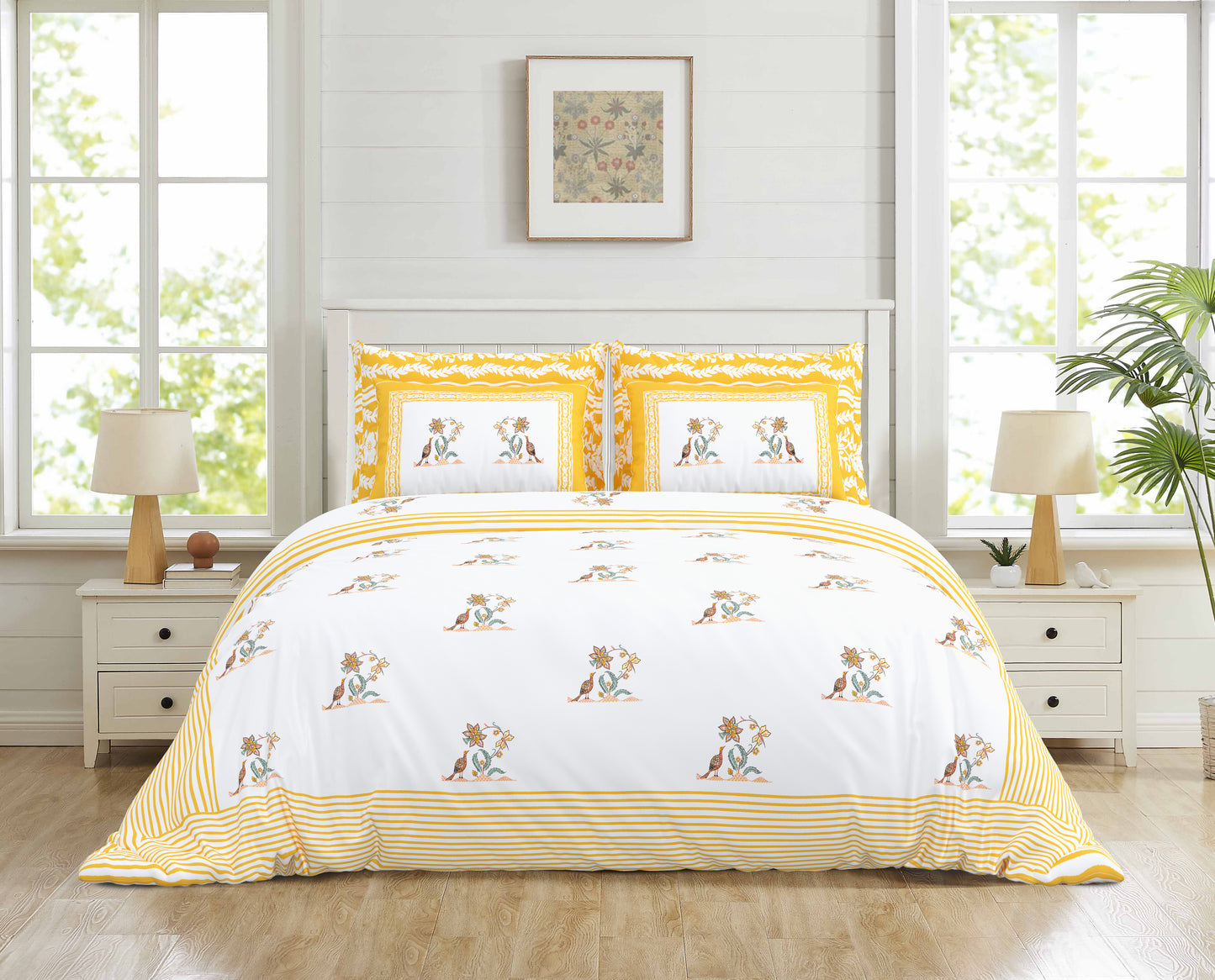 108/108 Real Handblock 100% Cotton Jumbo Size Double Bedsheet with 2 Pillow Covers, Authentic Craft & Soft Fabric - HLB74