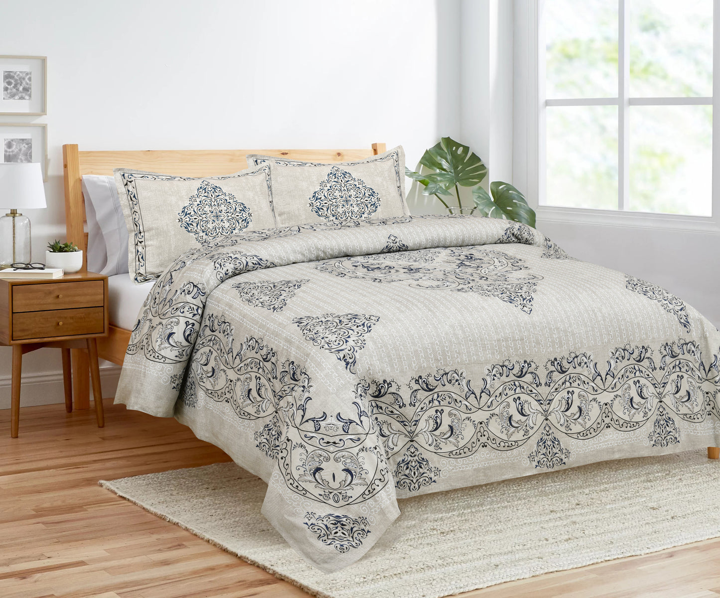 100/108 Salsa 100% Cotton Super King Size Double Bedsheet with 2 Pillow Covers, Lightweight & Elegant Look - HLB39