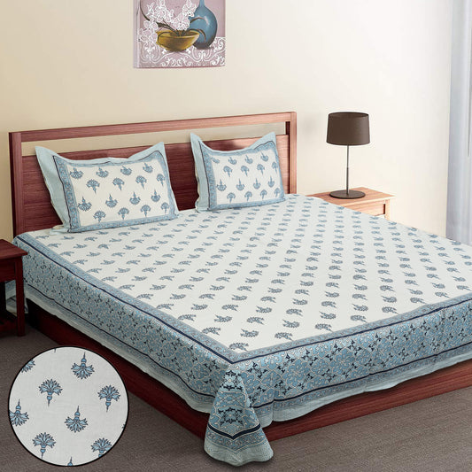 100/108 Sanskriti 100% Cotton Super King Size Double Bedsheet with 2 Pillow Covers, Rich Heritage & Comfortable Fabric - HLB47