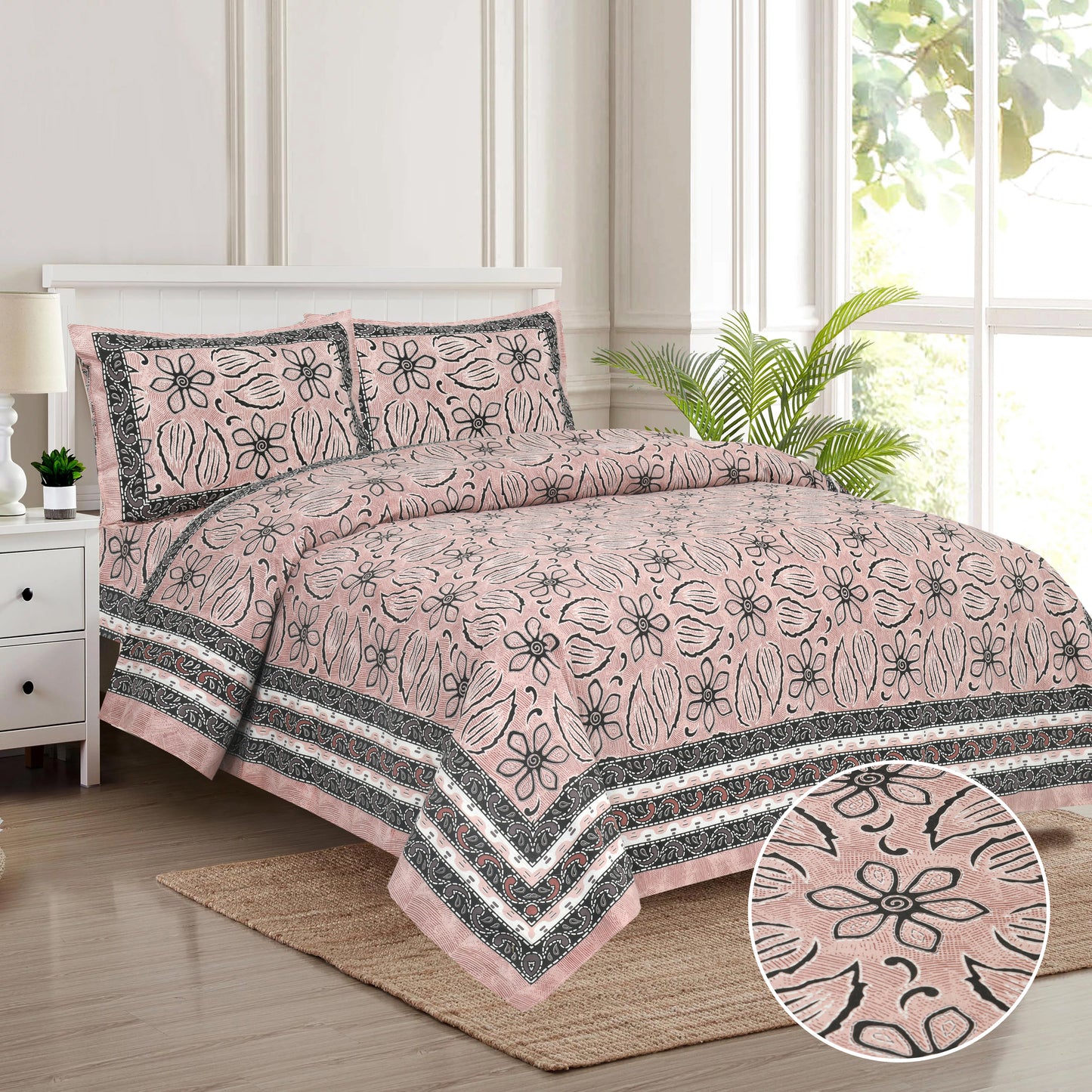 100/108 Sui Dhaga Viscose Mix Super King Size Double Bedsheet with 2 Pillow Covers, Smooth Texture & Long-Lasting Comfort - HLB25