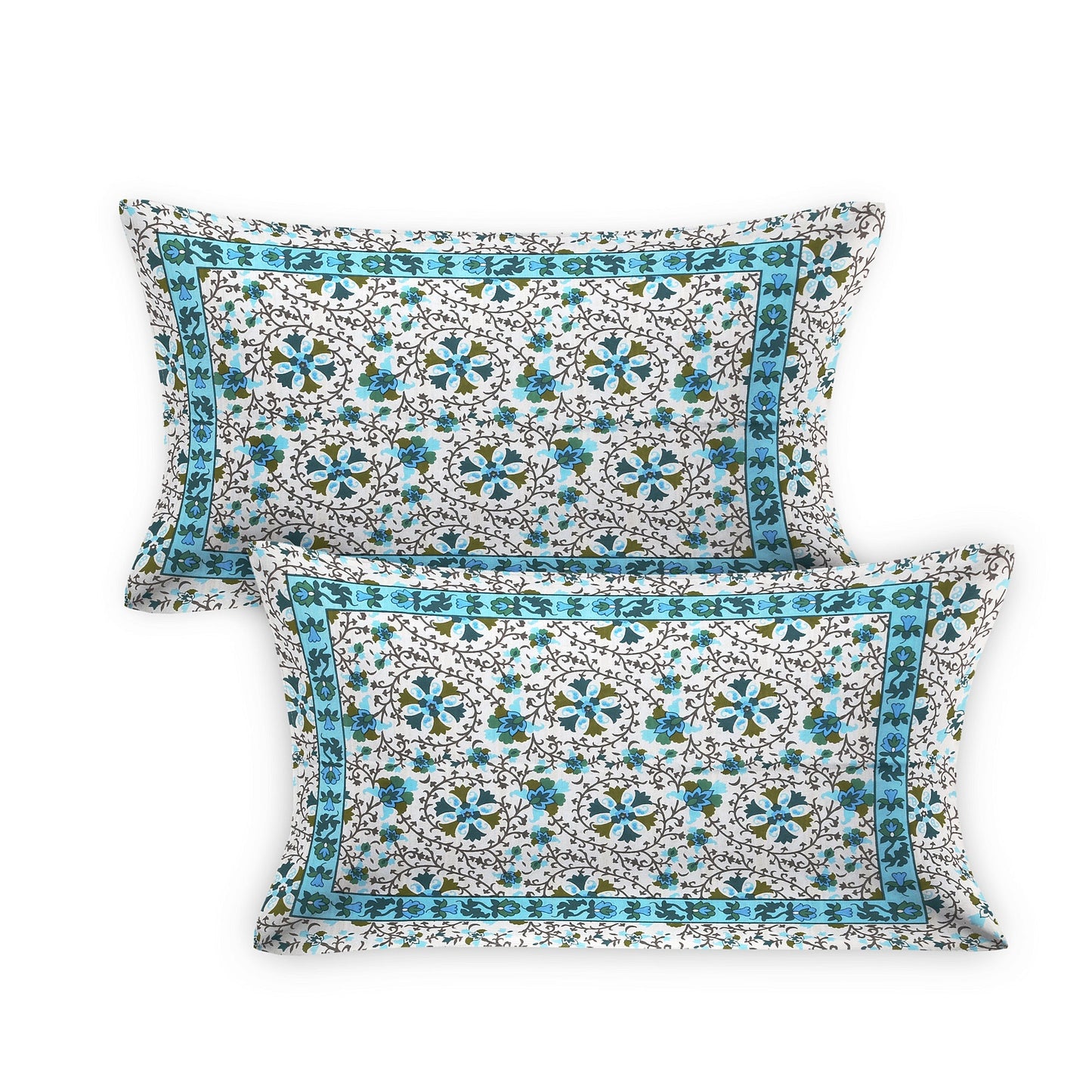 108/108 Suzani Print 100% Cotton Jumbo Size Double Bedsheet with 2 Pillow Covers, Stunning Handcrafted Look - HLB73