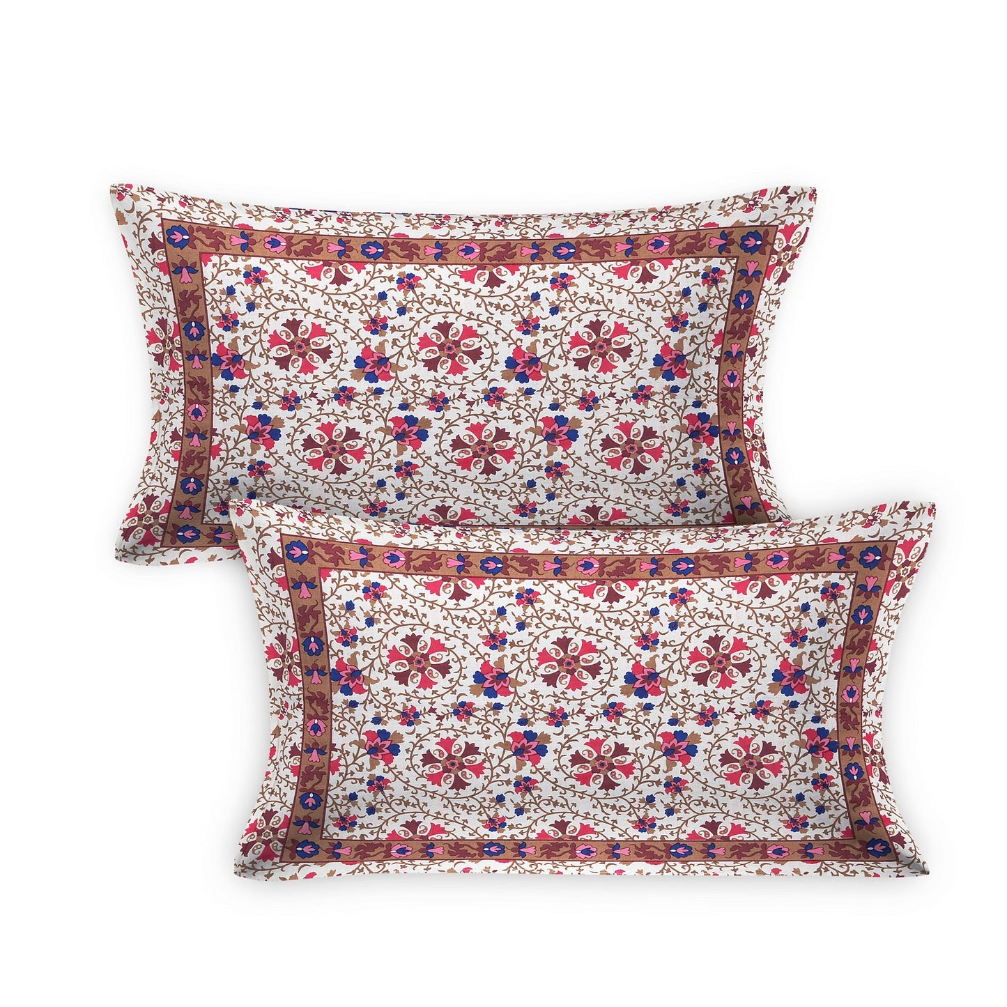 108/108 Suzani Print 100% Cotton Jumbo Size Double Bedsheet with 2 Pillow Covers, Stunning Handcrafted Look - HLB73