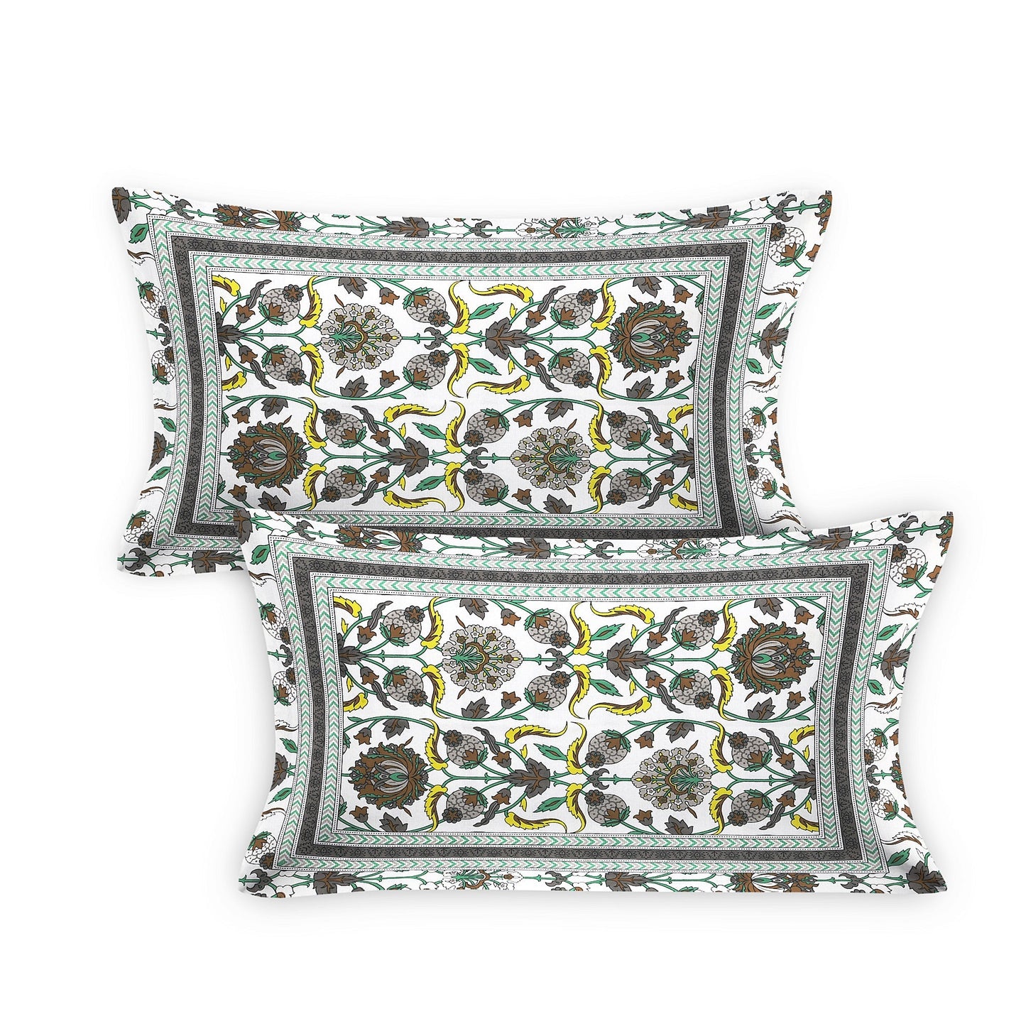 108/108 Suzani Print 100% Cotton Jumbo Size Double Bedsheet with 2 Pillow Covers, Stunning Handcrafted Look - HLB73