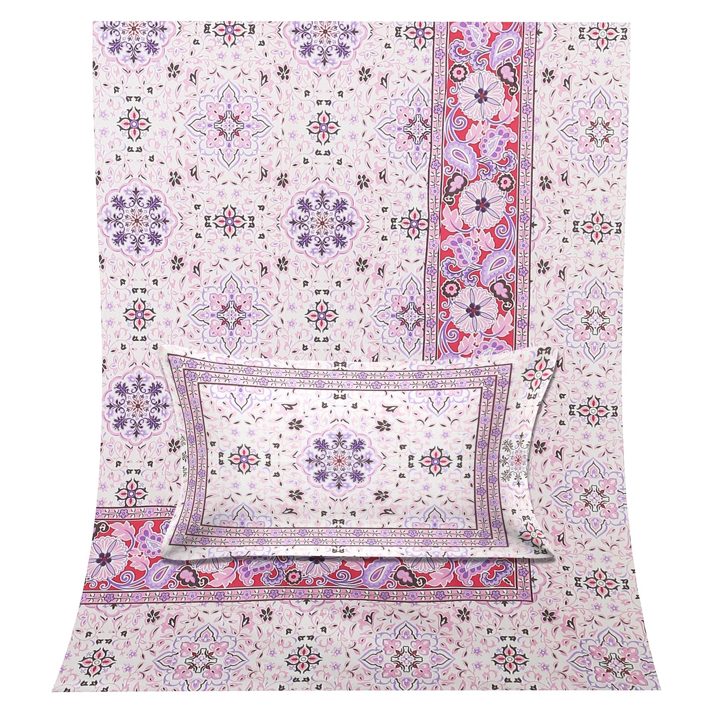 108/108 Suzani Print 100% Cotton Jumbo Size Double Bedsheet with 2 Pillow Covers, Stunning Handcrafted Look - HLB73