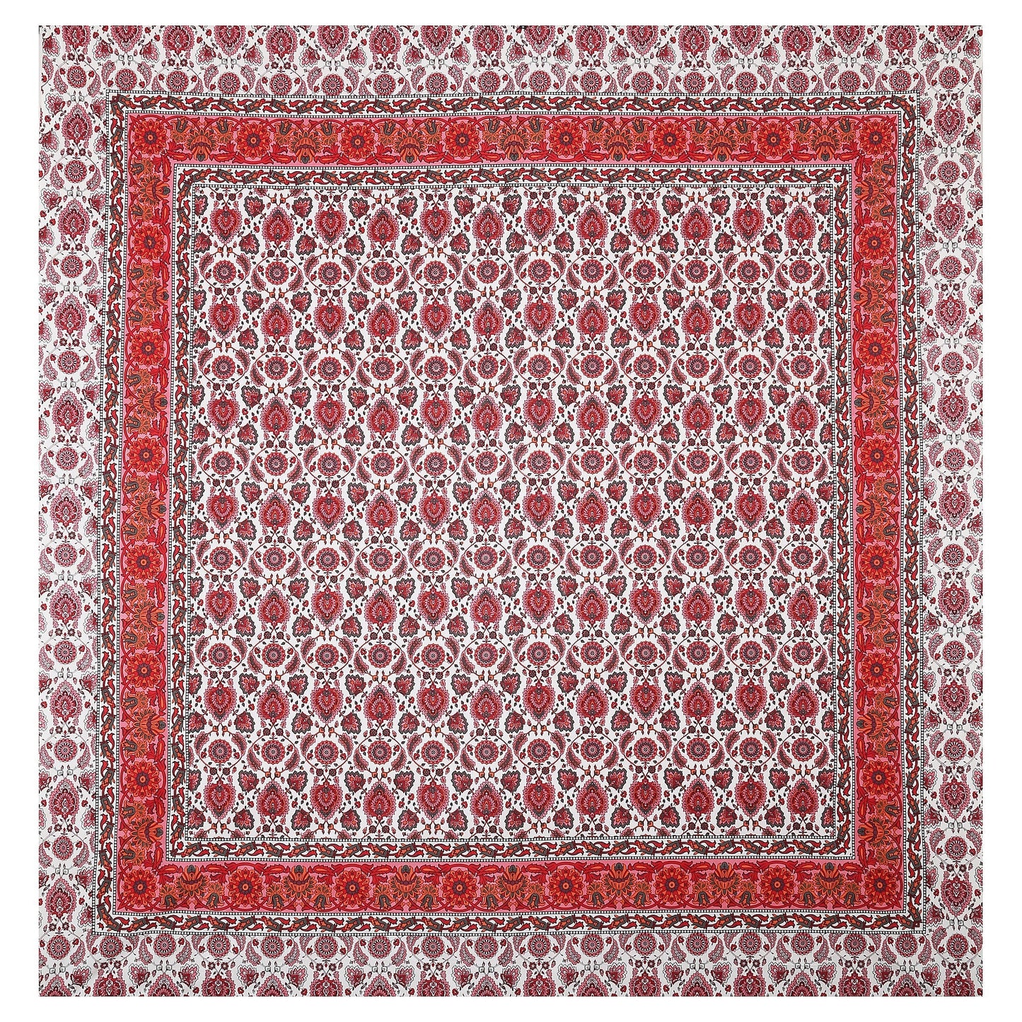 108/108 Suzani Print 100% Cotton Jumbo Size Double Bedsheet with 2 Pillow Covers, Stunning Handcrafted Look - HLB73