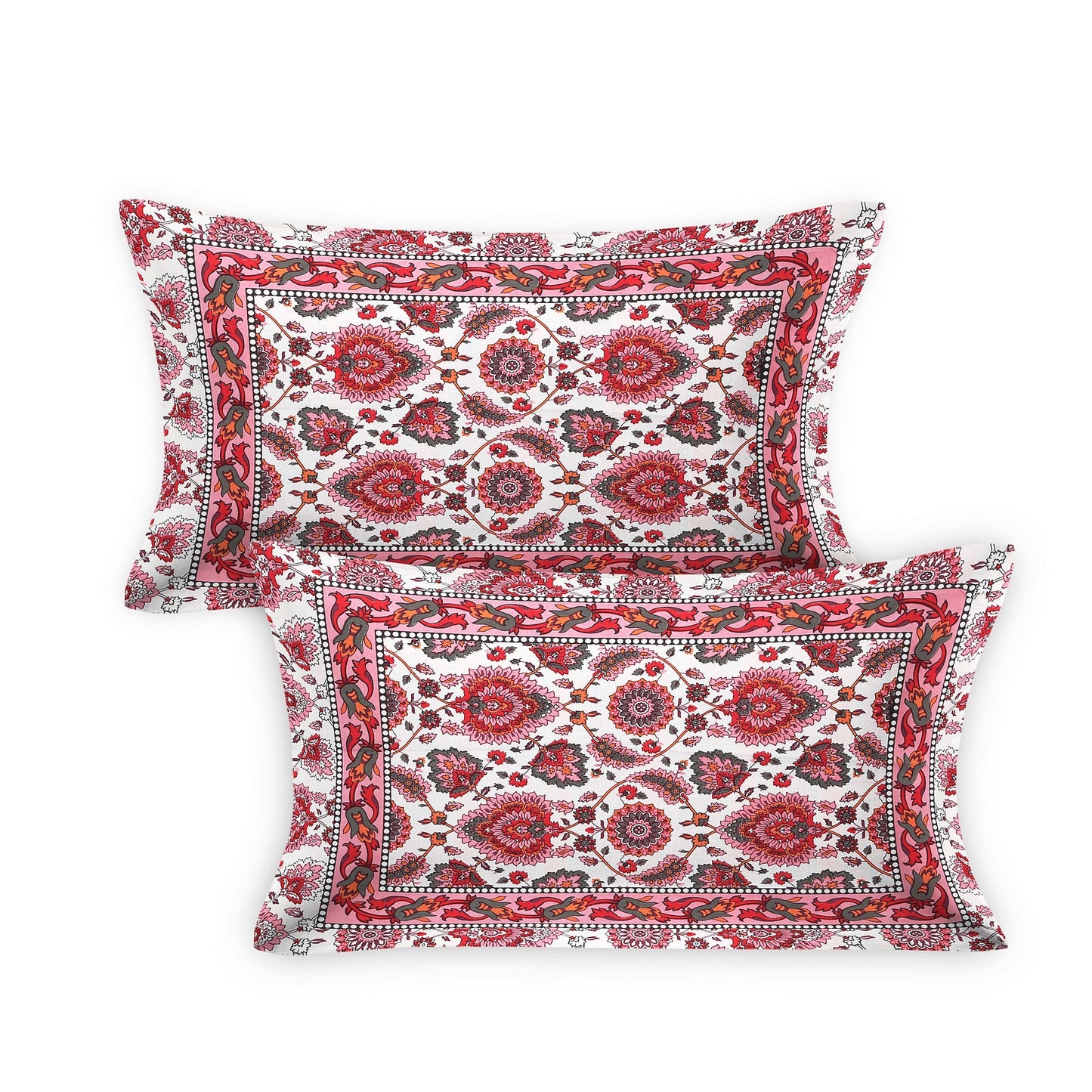 108/108 Suzani Print 100% Cotton Jumbo Size Double Bedsheet with 2 Pillow Covers, Stunning Handcrafted Look - HLB73