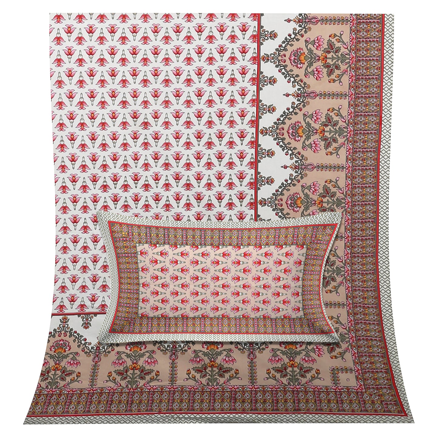 100/108 Utsav 100% Cotton Super King Size Double Bedsheet with 2 Pillow Covers, Festive & Vibrant Design - HLB46