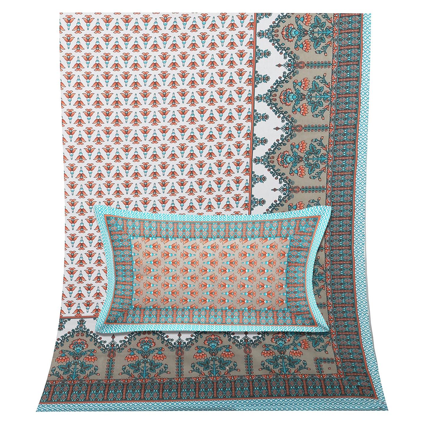 100/108 Utsav 100% Cotton Super King Size Double Bedsheet with 2 Pillow Covers, Festive & Vibrant Design - HLB46