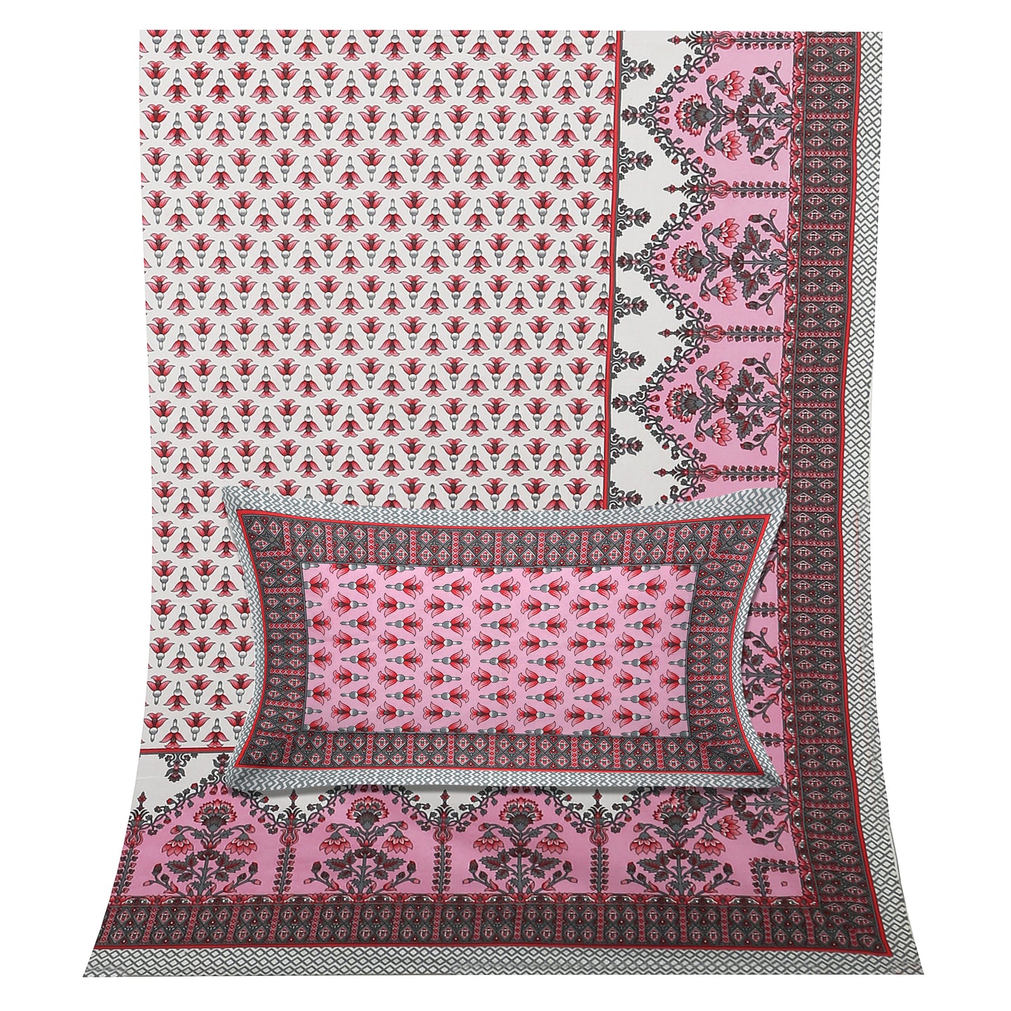 100/108 Utsav 100% Cotton Super King Size Double Bedsheet with 2 Pillow Covers, Festive & Vibrant Design - HLB46