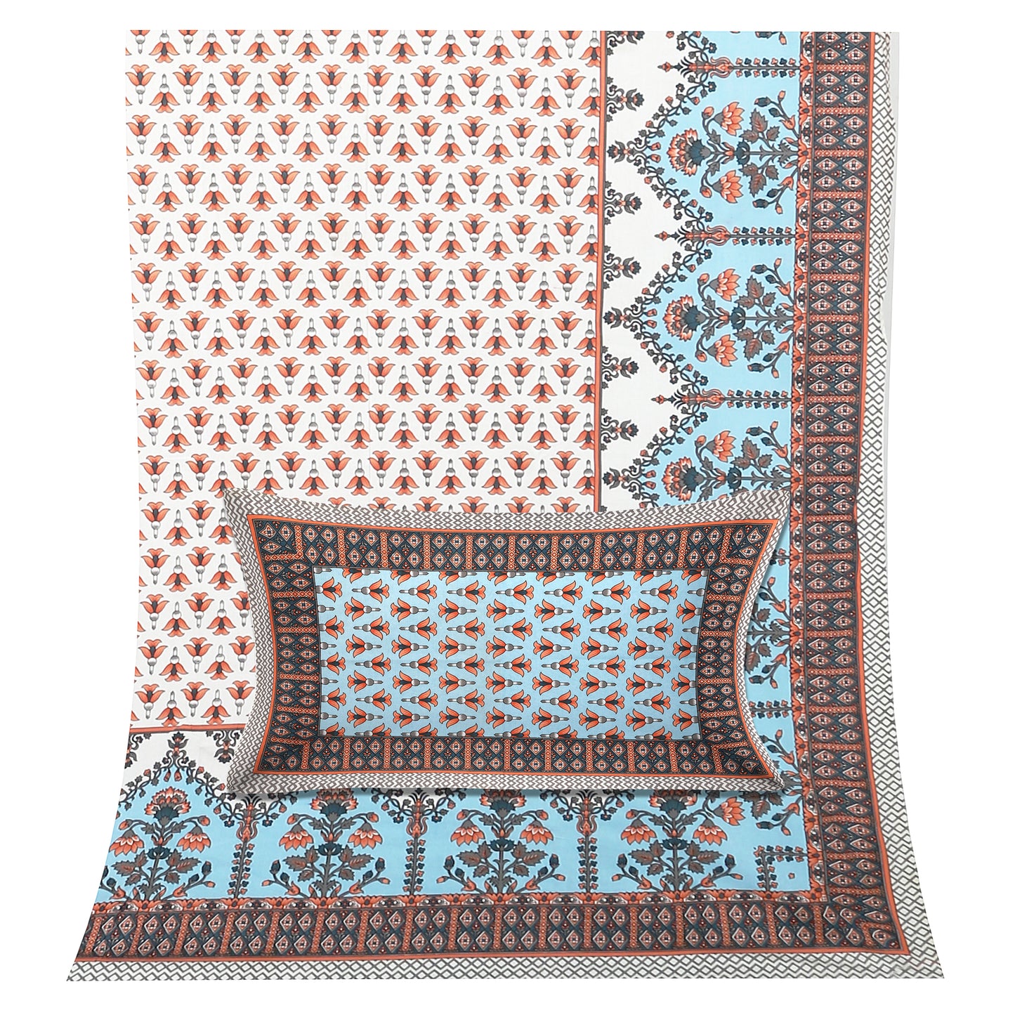 100/108 Utsav 100% Cotton Super King Size Double Bedsheet with 2 Pillow Covers, Festive & Vibrant Design - HLB46