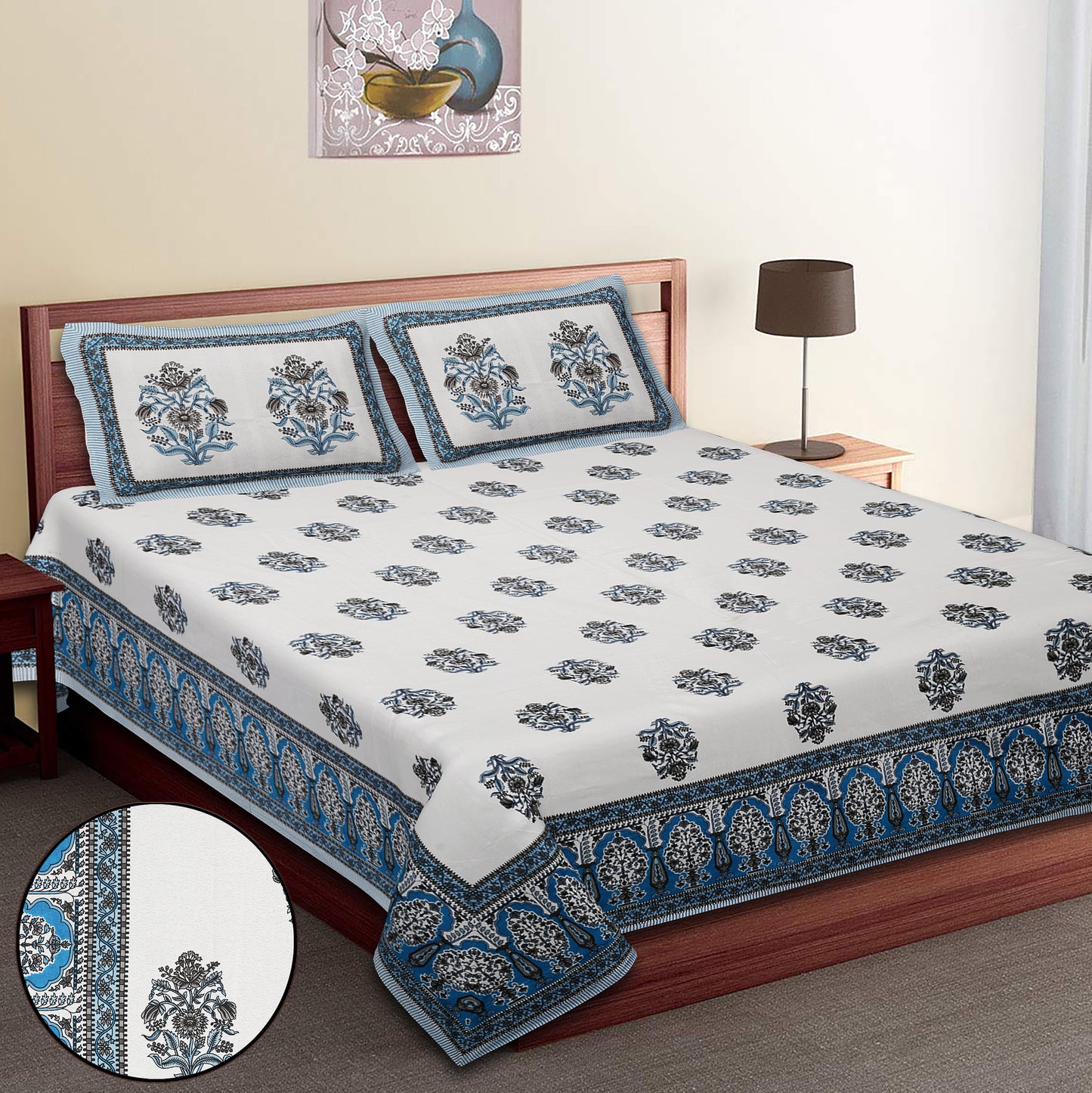 100/108 Utsav 100% Cotton Super King Size Double Bedsheet with 2 Pillow Covers, Festive & Vibrant Design - HLB46