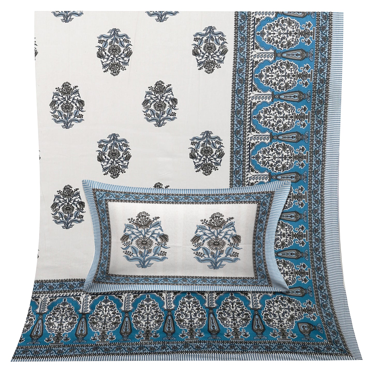 100/108 Utsav 100% Cotton Super King Size Double Bedsheet with 2 Pillow Covers, Festive & Vibrant Design - HLB46