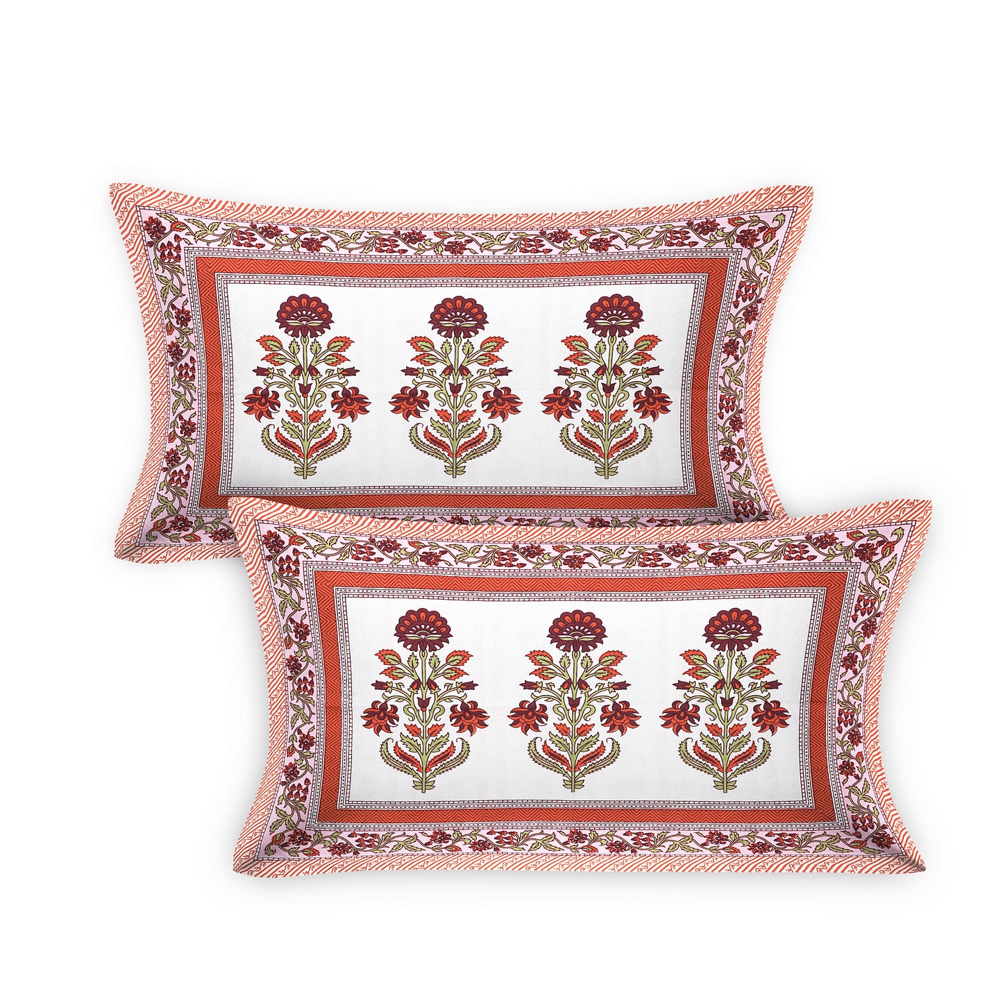 100/108 Utsav 100% Cotton Super King Size Double Bedsheet with 2 Pillow Covers, Festive & Vibrant Design - HLB46