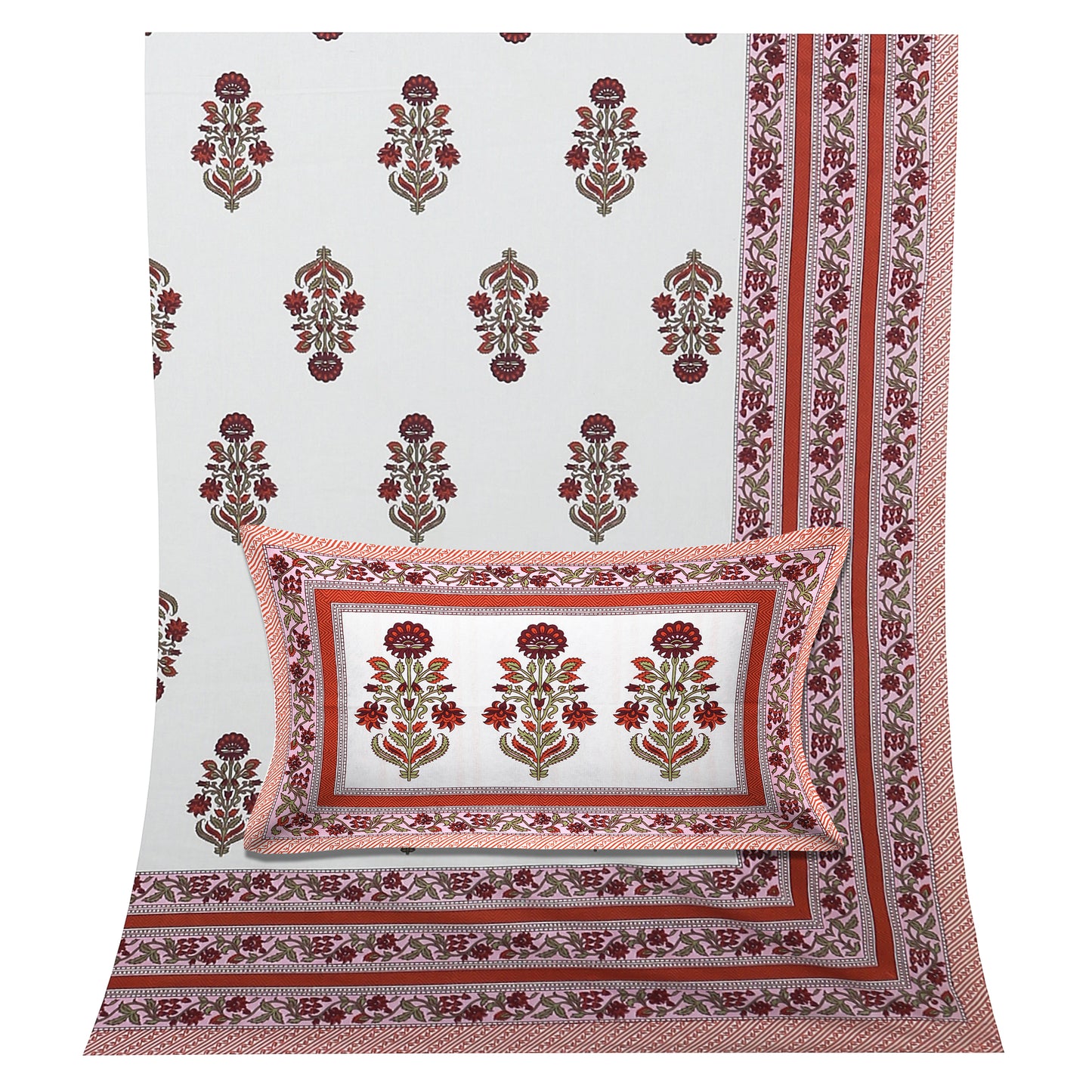 100/108 Utsav 100% Cotton Super King Size Double Bedsheet with 2 Pillow Covers, Festive & Vibrant Design - HLB46