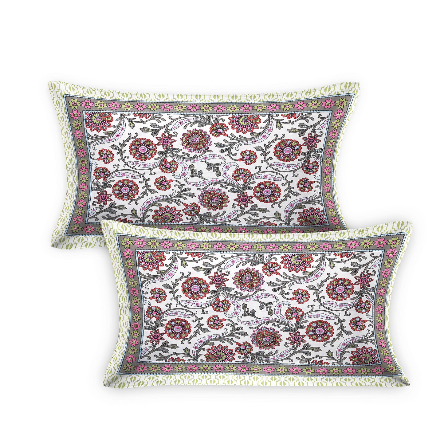100/108 Utsav 100% Cotton Super King Size Double Bedsheet with 2 Pillow Covers, Festive & Vibrant Design - HLB46