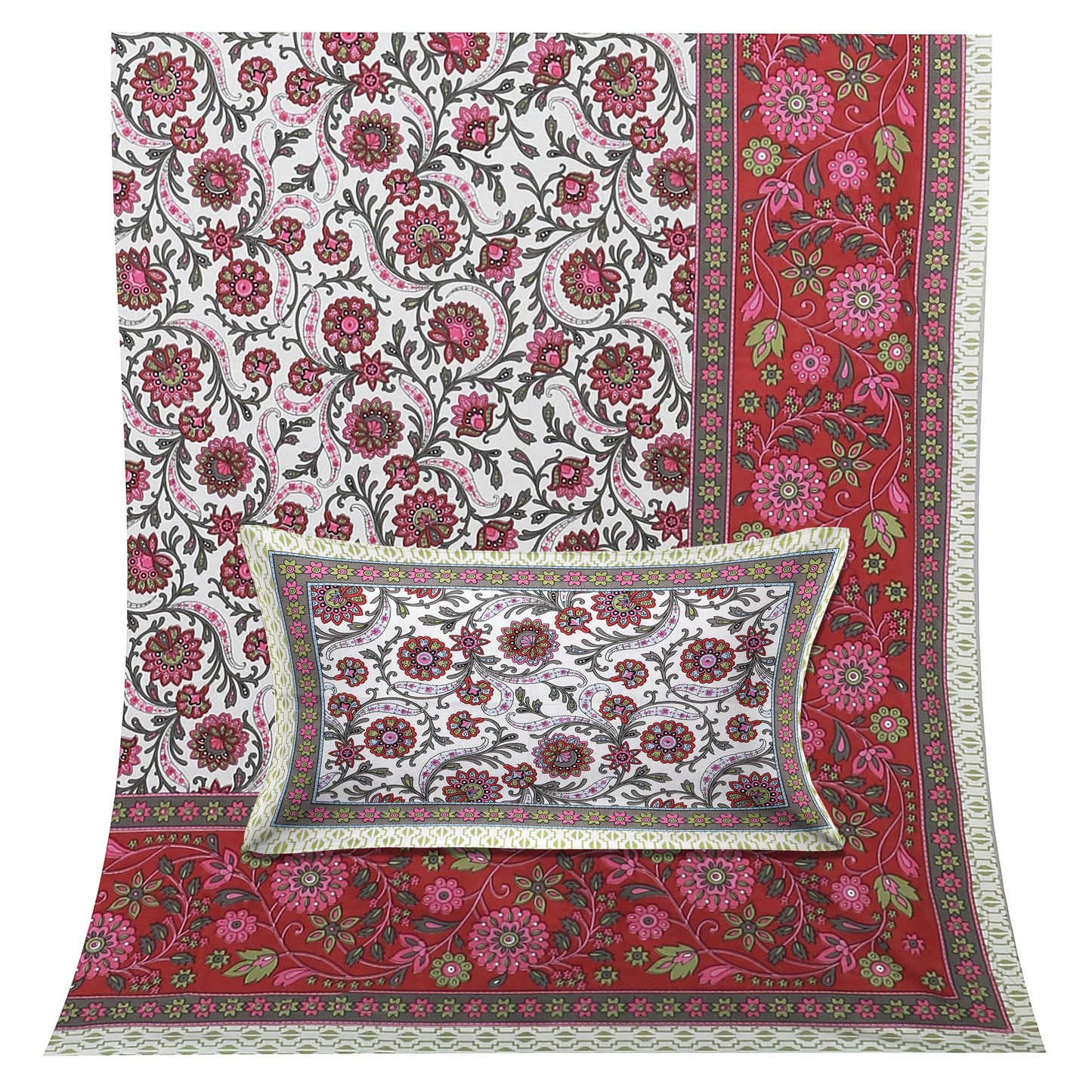 100/108 Utsav 100% Cotton Super King Size Double Bedsheet with 2 Pillow Covers, Festive & Vibrant Design - HLB46
