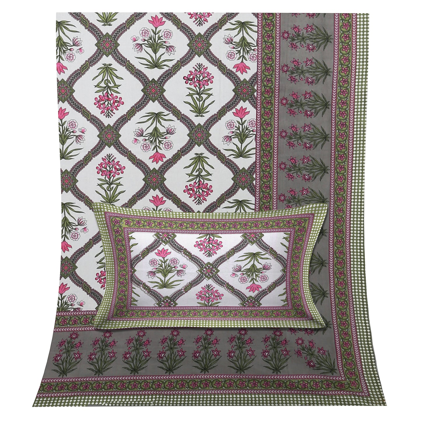 100/108 Utsav 100% Cotton Super King Size Double Bedsheet with 2 Pillow Covers, Festive & Vibrant Design - HLB46