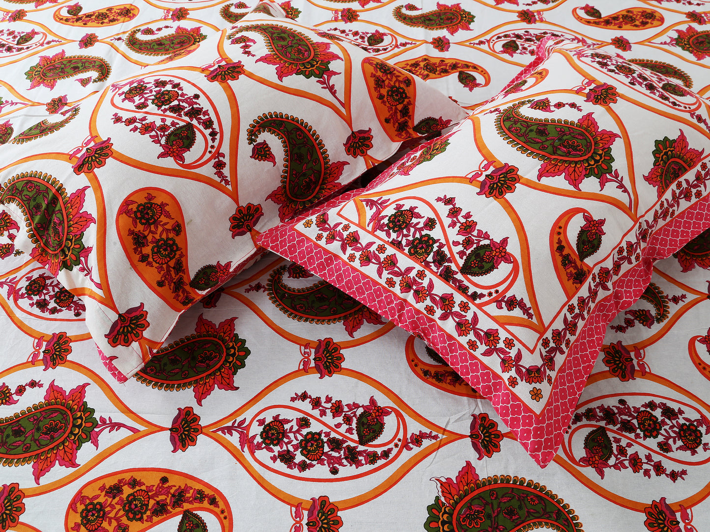 100/108 Utsav 100% Cotton Super King Size Double Bedsheet with 2 Pillow Covers, Festive & Vibrant Design - HLB46