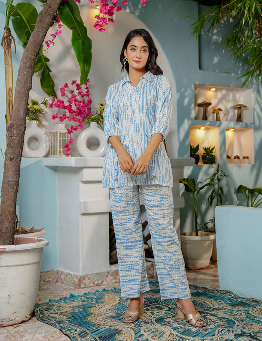 Cool-toned, breezy Sanganeri Printed Relaxed Fit Cotton Co-ord Set -HL139