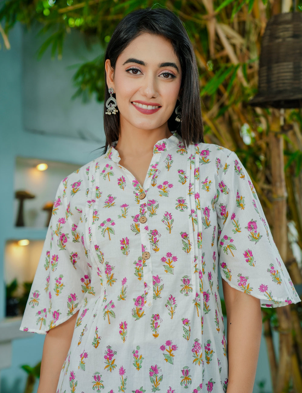 Floral Charm Hand-Block Printed Cotton Short Kurti - HL52