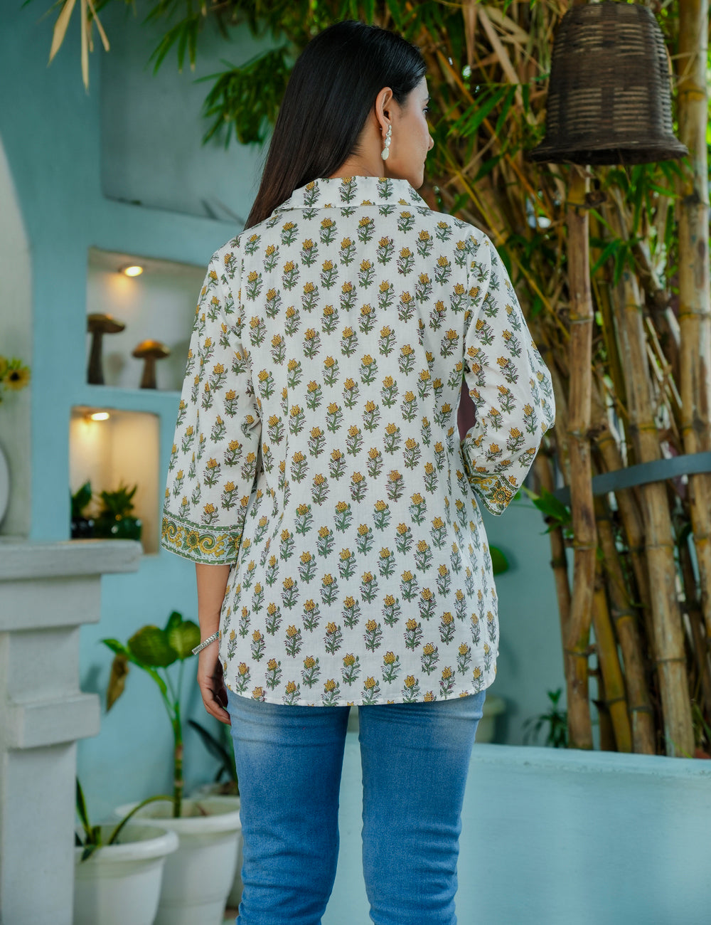 Mustard Bloom Floral Hand-Block Printed Cotton Short Kurti - HL57