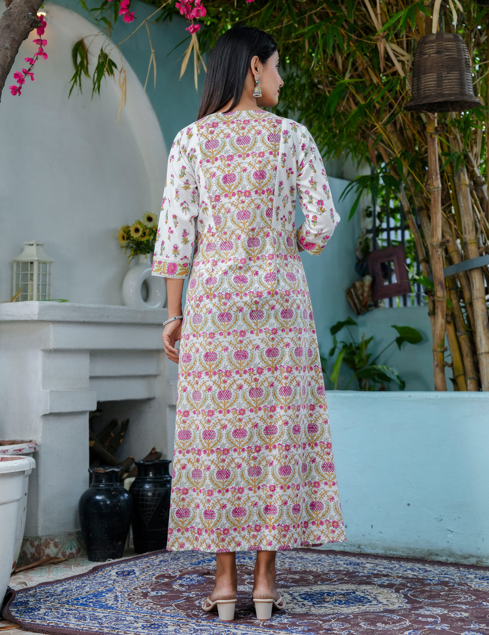 Rich Layered Floral Anarkali Hand Block Printed Western Dress - HL73