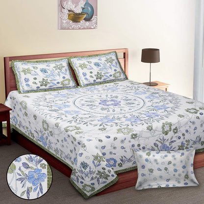 108/108 Artistic Collection 100% Cotton Jumbo Size Double Bedsheet with 2 Pillow Covers, Unique Patterns & Smooth Texture - HLB71