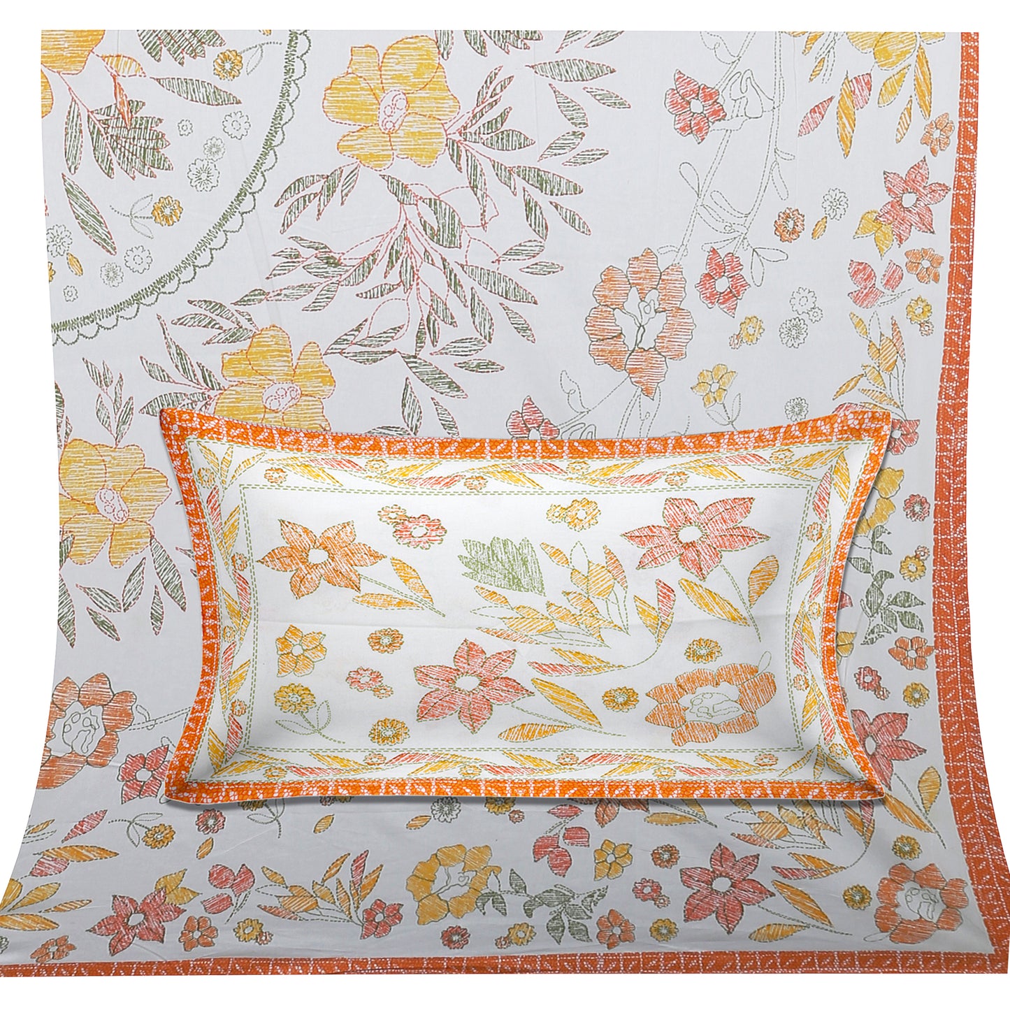 108/108 Artistic Collection 100% Cotton Jumbo Size Double Bedsheet with 2 Pillow Covers, Unique Patterns & Smooth Texture - HLB71