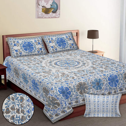 108/108 Artistic Collection 100% Cotton Jumbo Size Double Bedsheet with 2 Pillow Covers, Unique Patterns & Smooth Texture - HLB71