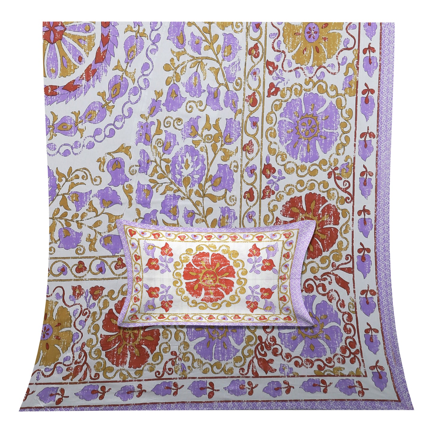 108/108 Artistic Collection 100% Cotton Jumbo Size Double Bedsheet with 2 Pillow Covers, Unique Patterns & Smooth Texture - HLB71