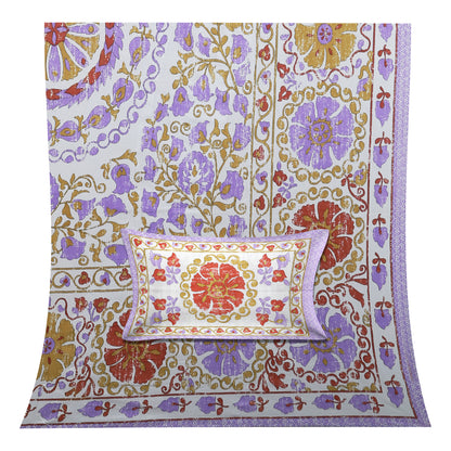 108/108 Artistic Collection 100% Cotton Jumbo Size Double Bedsheet with 2 Pillow Covers, Unique Patterns & Smooth Texture - HLB71