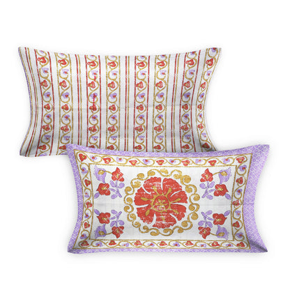 108/108 Artistic Collection 100% Cotton Jumbo Size Double Bedsheet with 2 Pillow Covers, Unique Patterns & Smooth Texture - HLB71