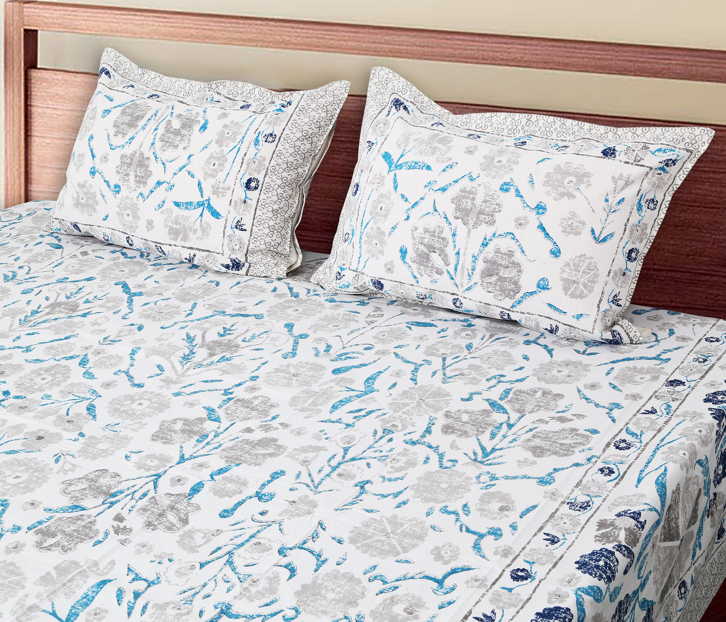 108/108 Artistic Collection 100% Cotton Jumbo Size Double Bedsheet with 2 Pillow Covers, Unique Patterns & Smooth Texture - HLB71