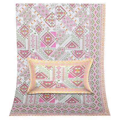 108/108 Artistic Collection 100% Cotton Jumbo Size Double Bedsheet with 2 Pillow Covers, Unique Patterns & Smooth Texture - HLB71