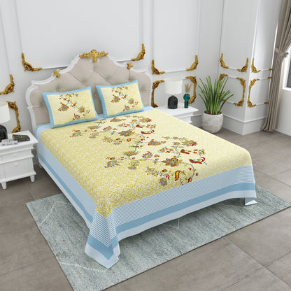 108/108 Basil 100% Cotton Jumbo Size Double Bedsheet with 2 Pillow Covers, Premium Weave & Comfortable Feel - HLB66