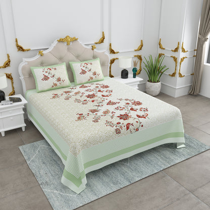 108/108 Basil 100% Cotton Jumbo Size Double Bedsheet with 2 Pillow Covers, Premium Weave & Comfortable Feel - HLB66