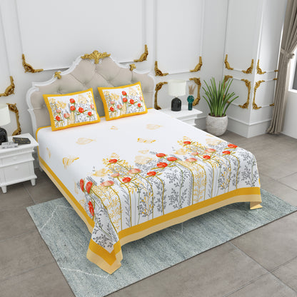 108/108 Basil 100% Cotton Jumbo Size Double Bedsheet with 2 Pillow Covers, Premium Weave & Comfortable Feel - HLB66