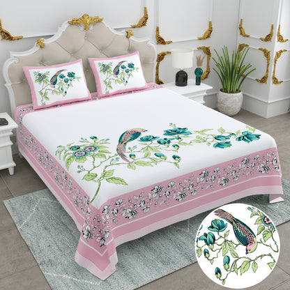 108/108 Basil 100% Cotton Jumbo Size Double Bedsheet with 2 Pillow Covers, Premium Weave & Comfortable Feel - HLB66