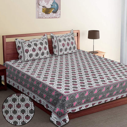 120/120 Celebration 100% Cotton Super Jumbo King Size Double Bedsheet with 2 Pillow Covers, Elegant Design & Cozy Comfort - HLB79