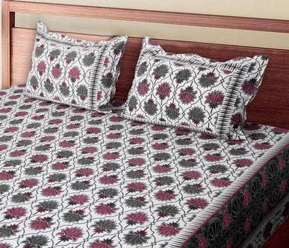 120/120 Celebration 100% Cotton Super Jumbo King Size Double Bedsheet with 2 Pillow Covers, Elegant Design & Cozy Comfort - HLB79