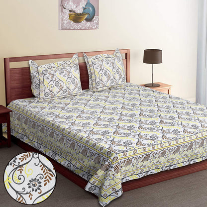 120/120 Celebration 100% Cotton Super Jumbo King Size Double Bedsheet with 2 Pillow Covers, Elegant Design & Cozy Comfort - HLB79